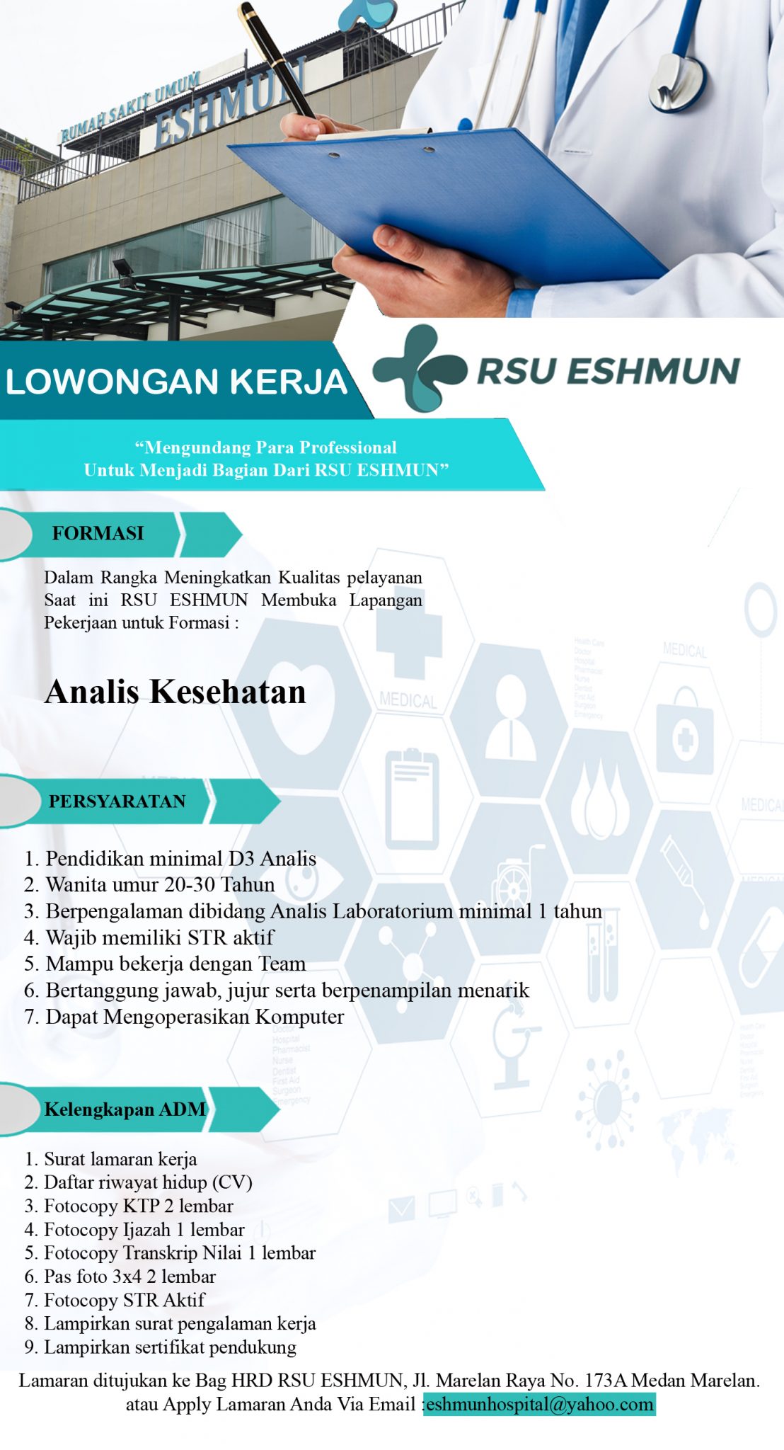 Lowongan Kerja Analis Kesehatan RSU ESHMUN - RUMAH SAKIT UMUM ESHMUN